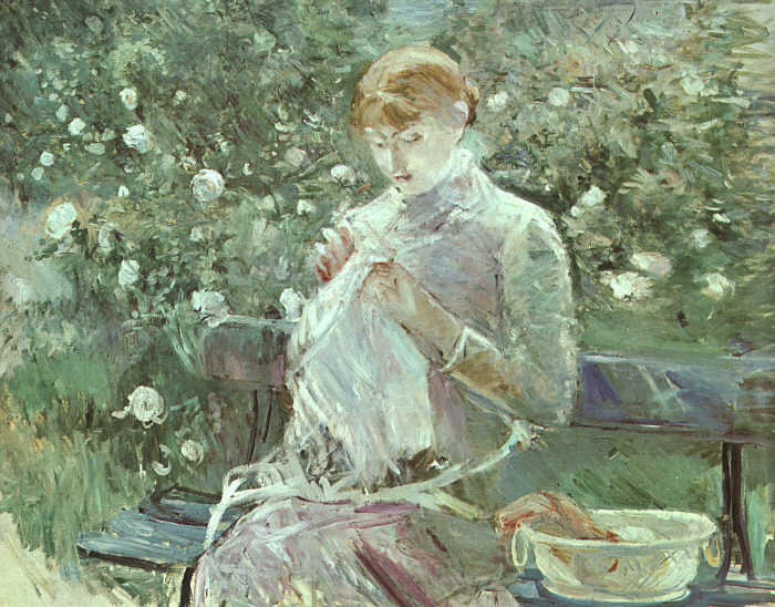 Young Woman Sewing in the Garden